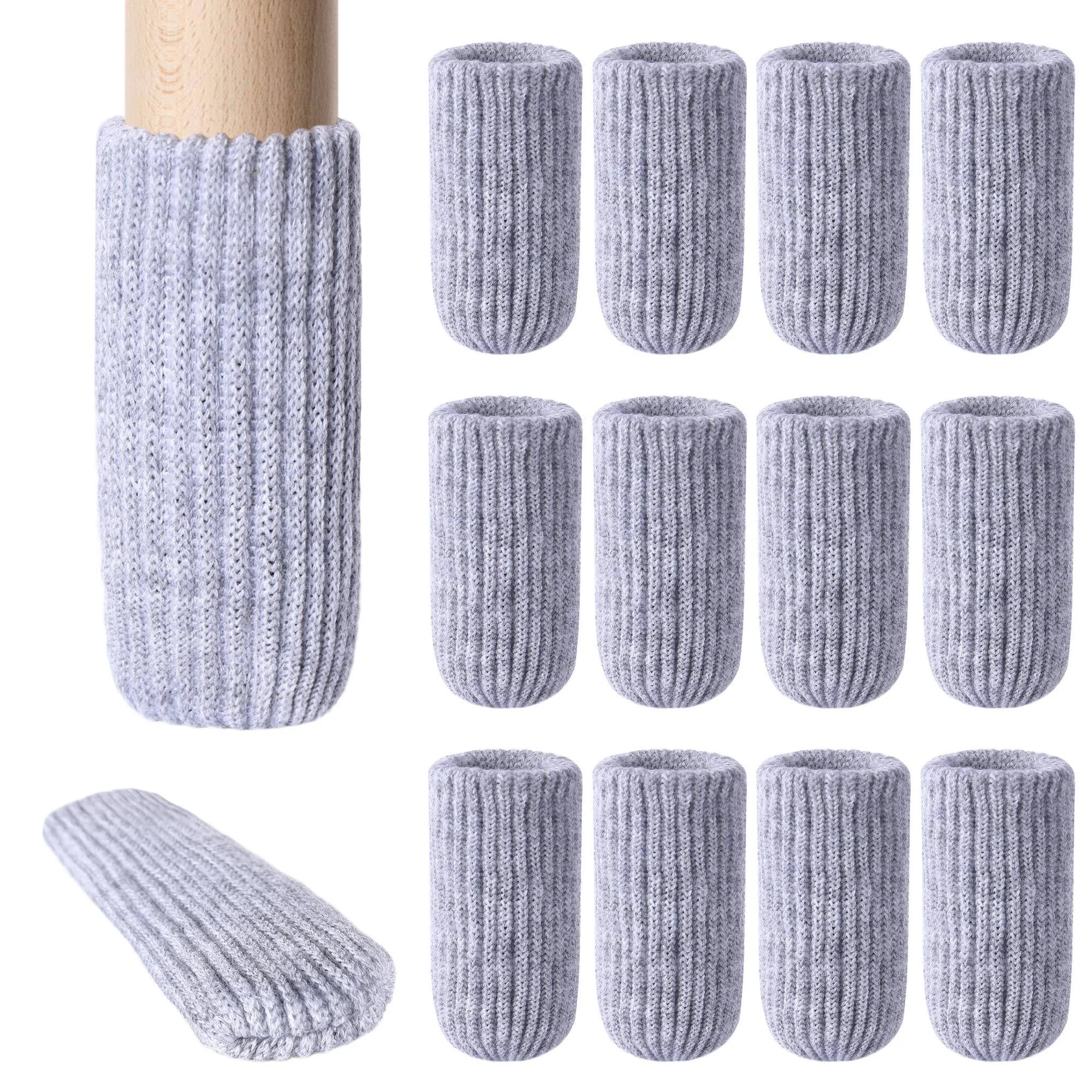 24 PCs Furniture Leg Socks - High Elastic Knitted Chair Leg Floor Protectors, Thickening Gray Chair Leg Covers Set, Move Easily and Reduce Noise