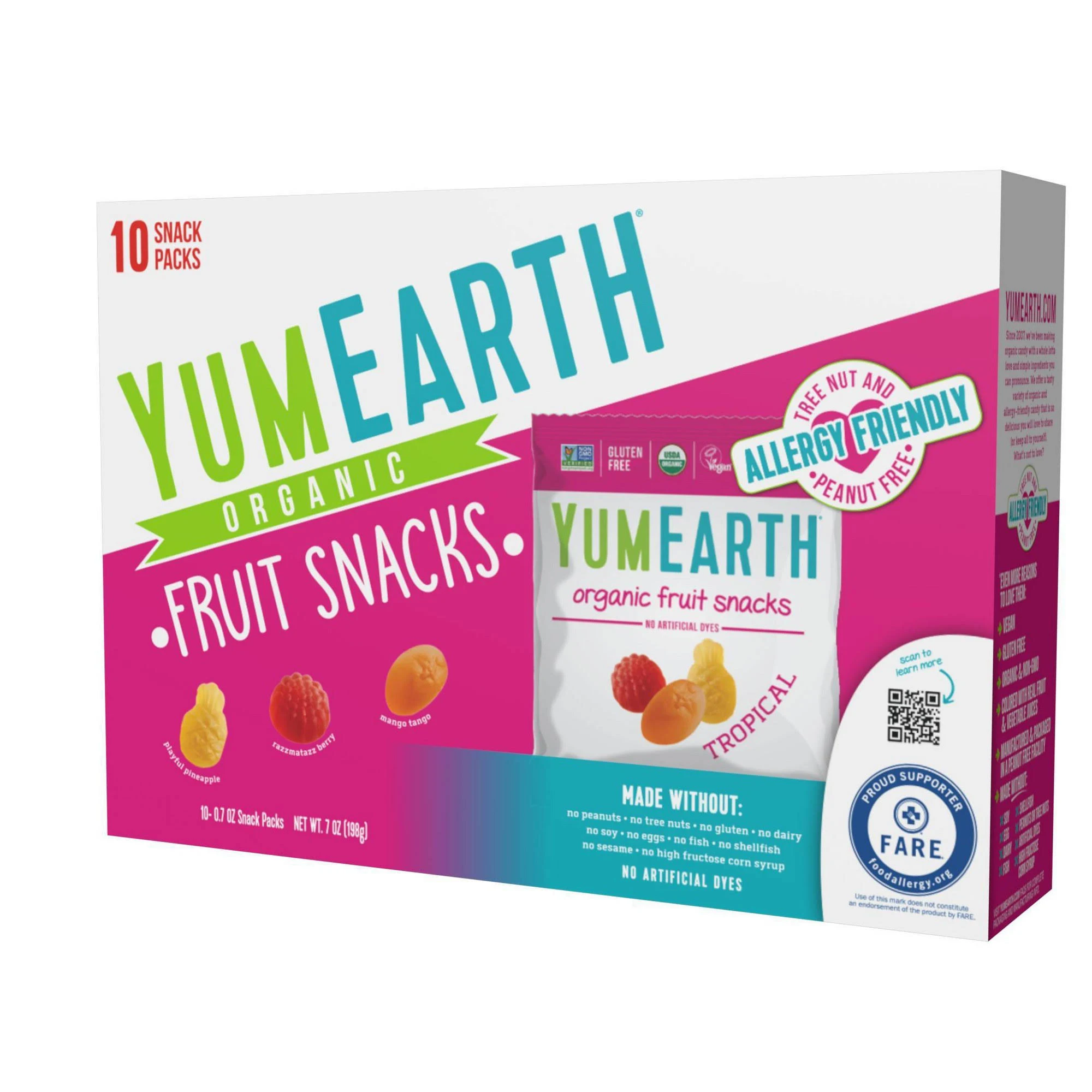 Yumearth Fruit Snacks, Organic, Tropical, Snack Pack - 10 pack, 0.7 oz snack packs