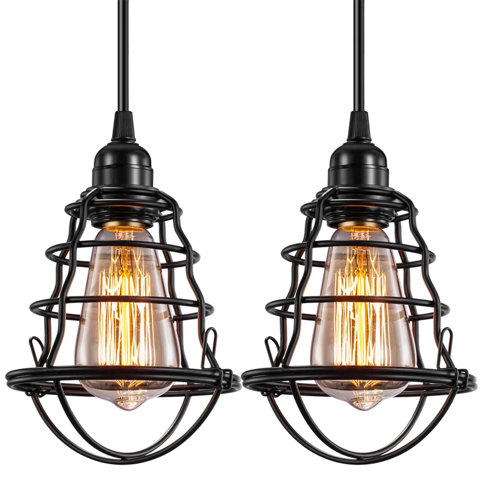 Industrial Plug in Pendant Light, Vintage Hanging Cage Light 1 Pack 