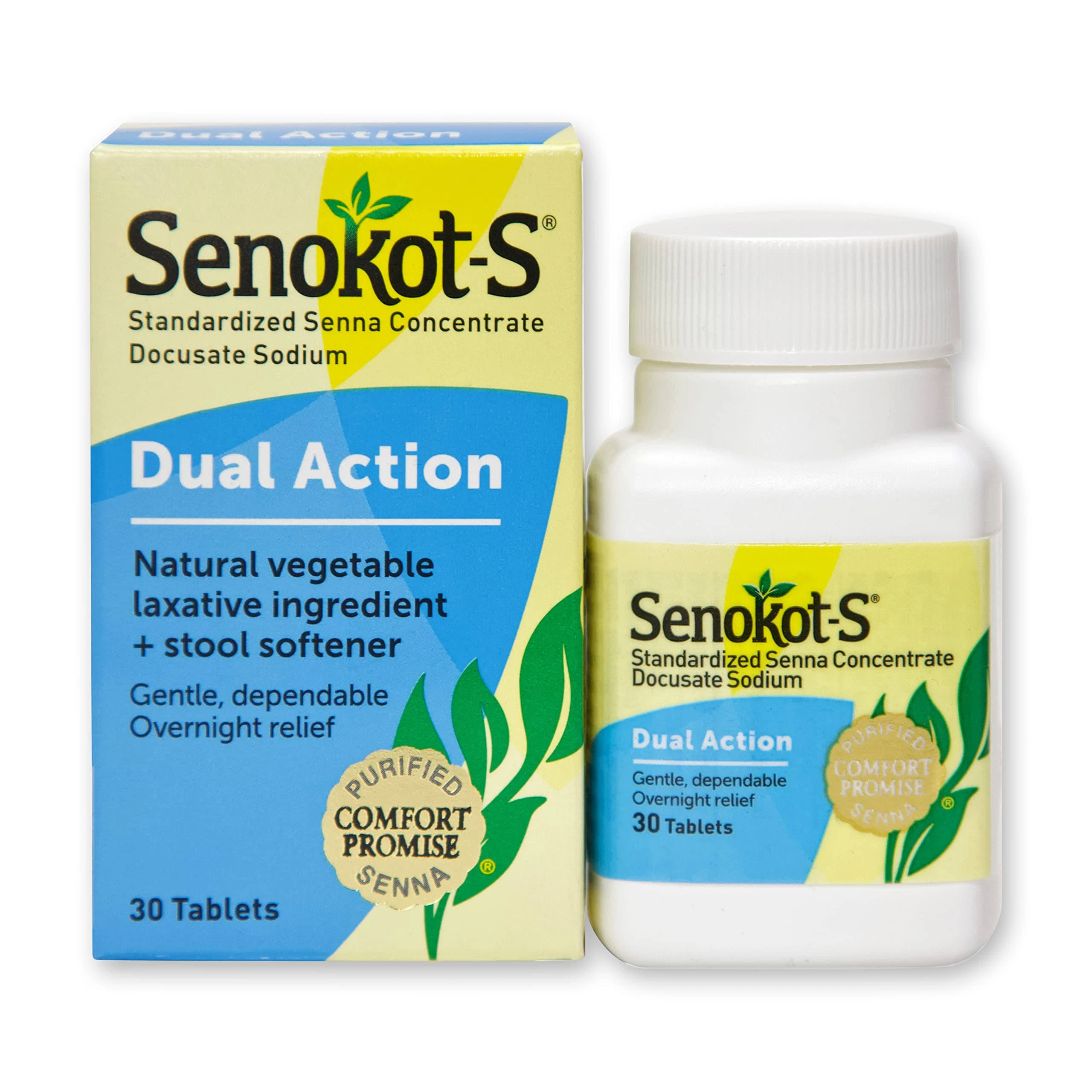 Senokot-S Laxative Ingredient + Stool Softener, Natural Vegetable, Dual Action, Tablets - 30 tablets