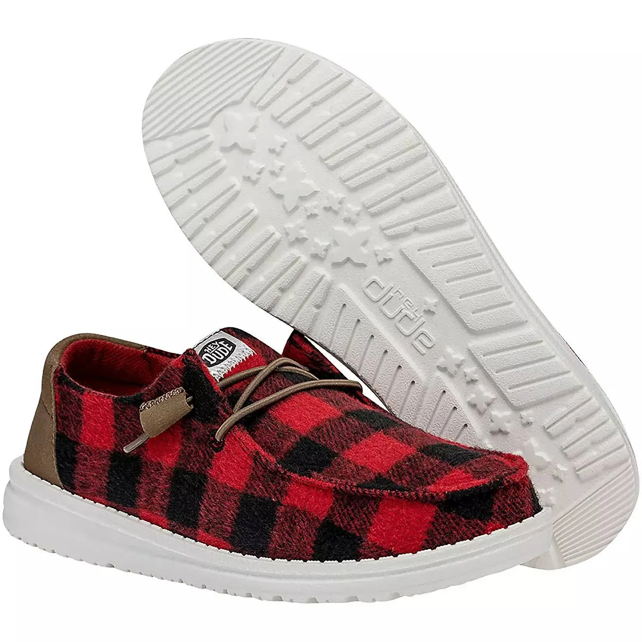 Hey Dude Women&#039;s Wendy Plaid Check Red Black Leather Slip On Size 9 USA  NEW TAG