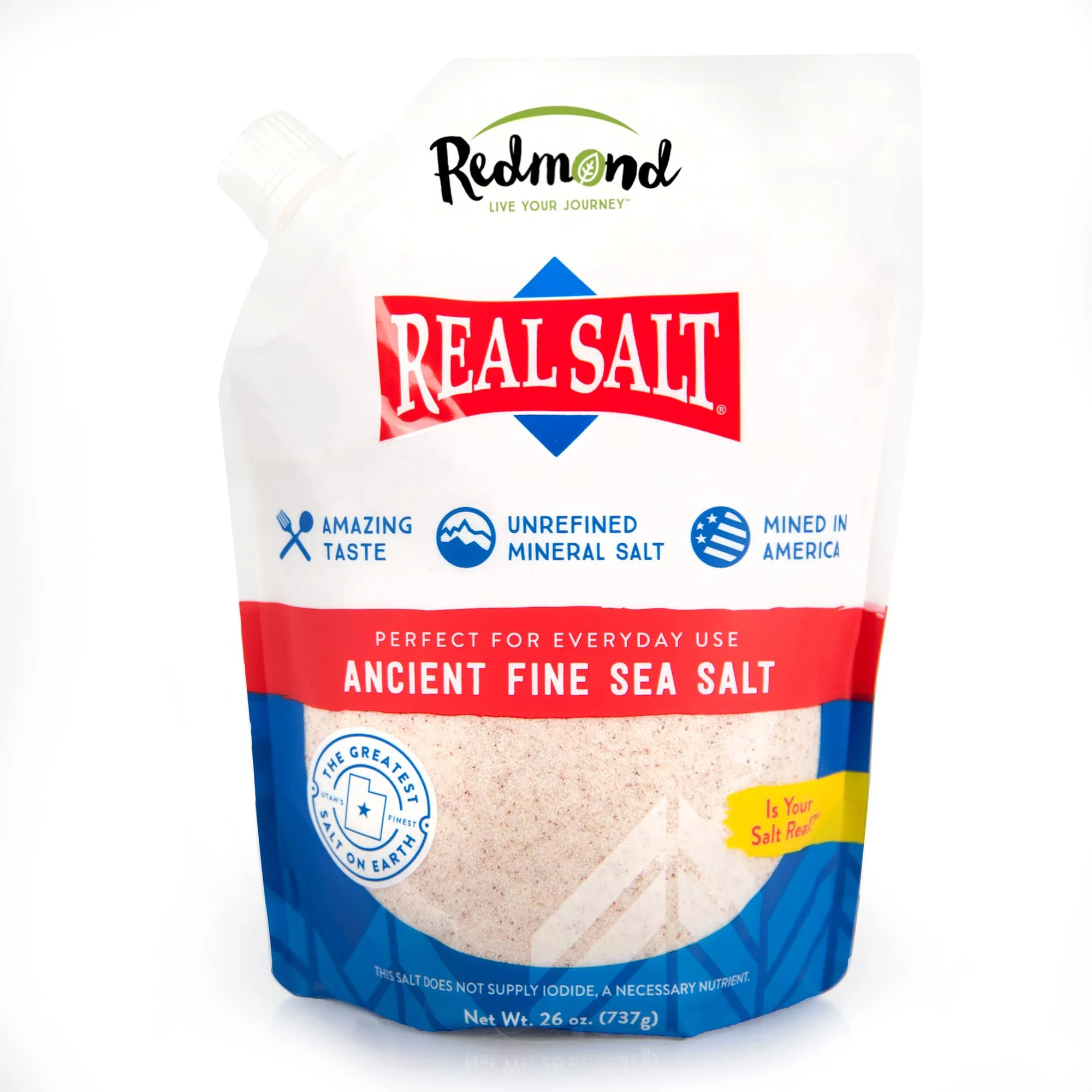 REDMOND Real Sea Salt - Natural Unrefined Gluten Free Fine, 26 Ounce Pouch (1 Pack)