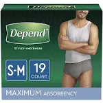 Depend Fit-Flex Incontinence Underwear for Men, Maximum Absorbency, S/M, 19 Count