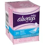 Always Thin Daily Liners Regular Unscented Wrapped, 20 Count