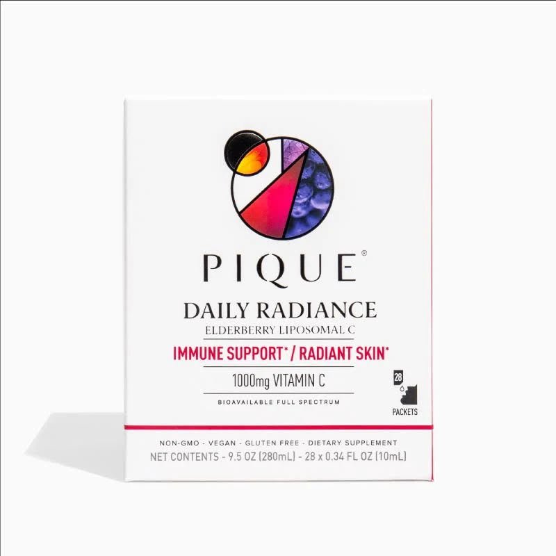 PIQUE Daily Radiance Liposomal Vitamin C for Immune Support - 1,000 mg Vitamin C & 1,900 mg Elderberry per Packet, Powerful Antioxidants for Healthy Collagen Production - 28 Packets (10mL Each)