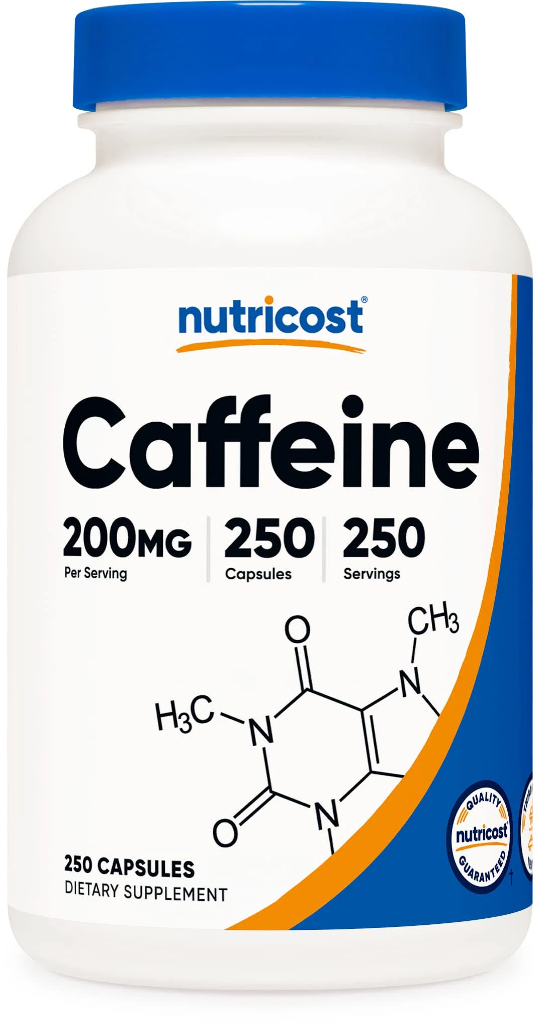 Nutricost caféine comprimés, 200 mg par dose (250 Caps)