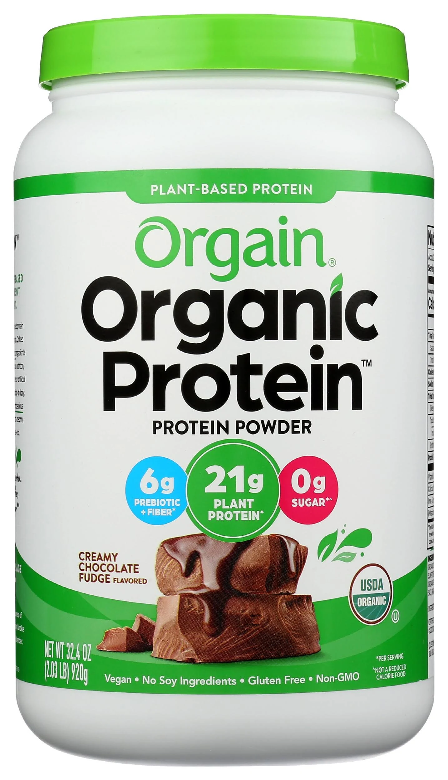 Orgain Organic Vegan 21g Protein Powder, Plant Based, Creamy Chocolate Fudge