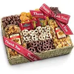 A Gift Inside Thank You Chocolate Caramel and Crunch Grand Gift Basket with Snacks, Pretzels, Ghirardelli and Chocolate