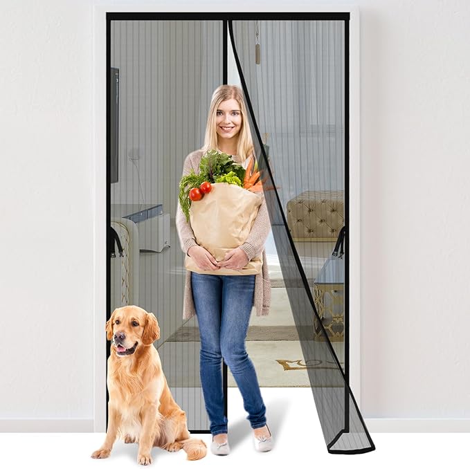 Magnetic Screen Door - Fit for Door Size:36 x 82 Inch, Screen Itself Size:38"x83", Hands Free Mesh Partition,Heavy Duty Curtain Keeps Bugs Out, Frame Hook & Loop, Pet and Kid Friendly