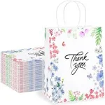 Floral Thank You Gift Bags - 50 Pack, Small Size with Handles