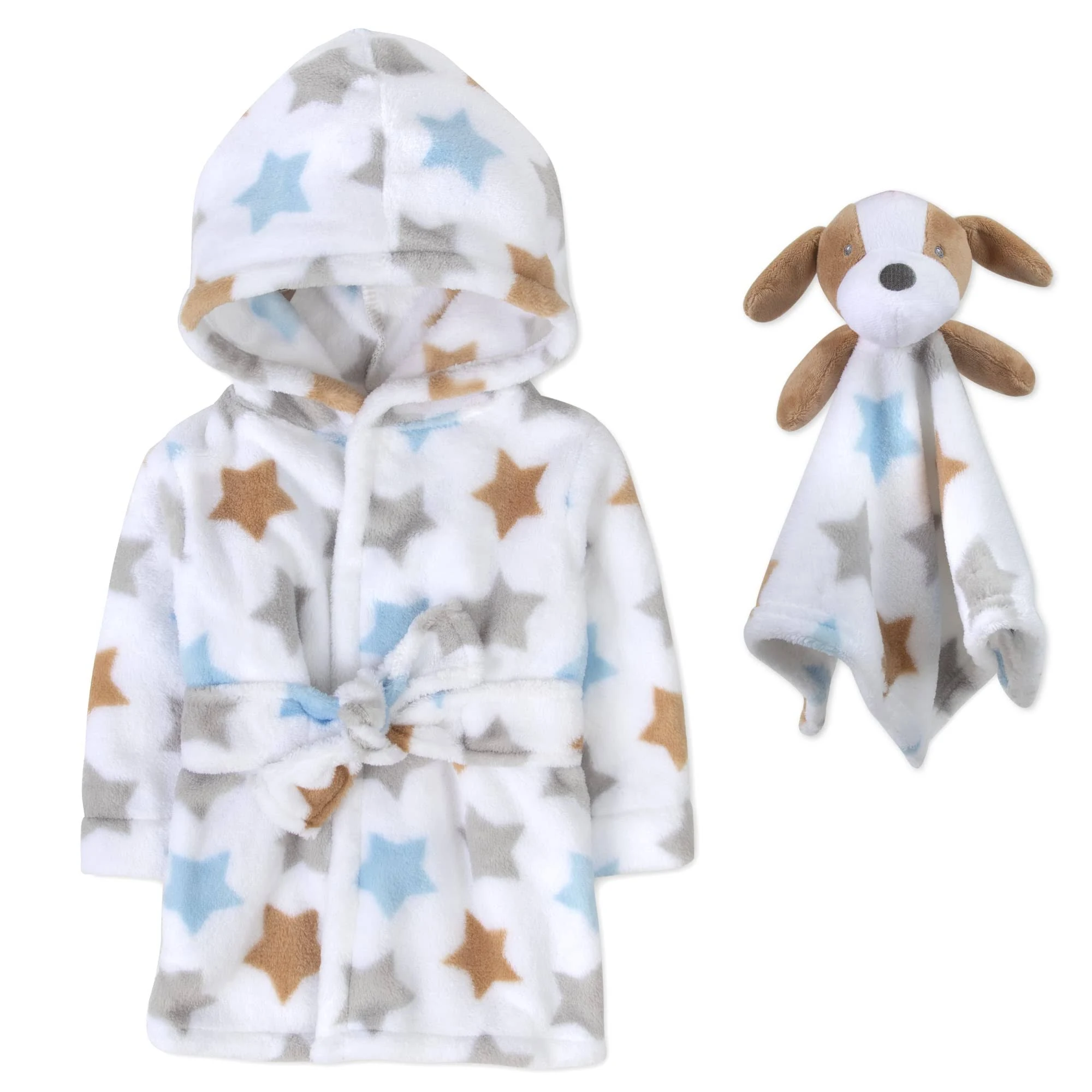 Baby Essentials Stars Bathrobe & Puppy Snuggle Toy