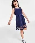 Calvin Klein Big Girls Illusion Mesh Bow Front Dress - Navy - Size 16