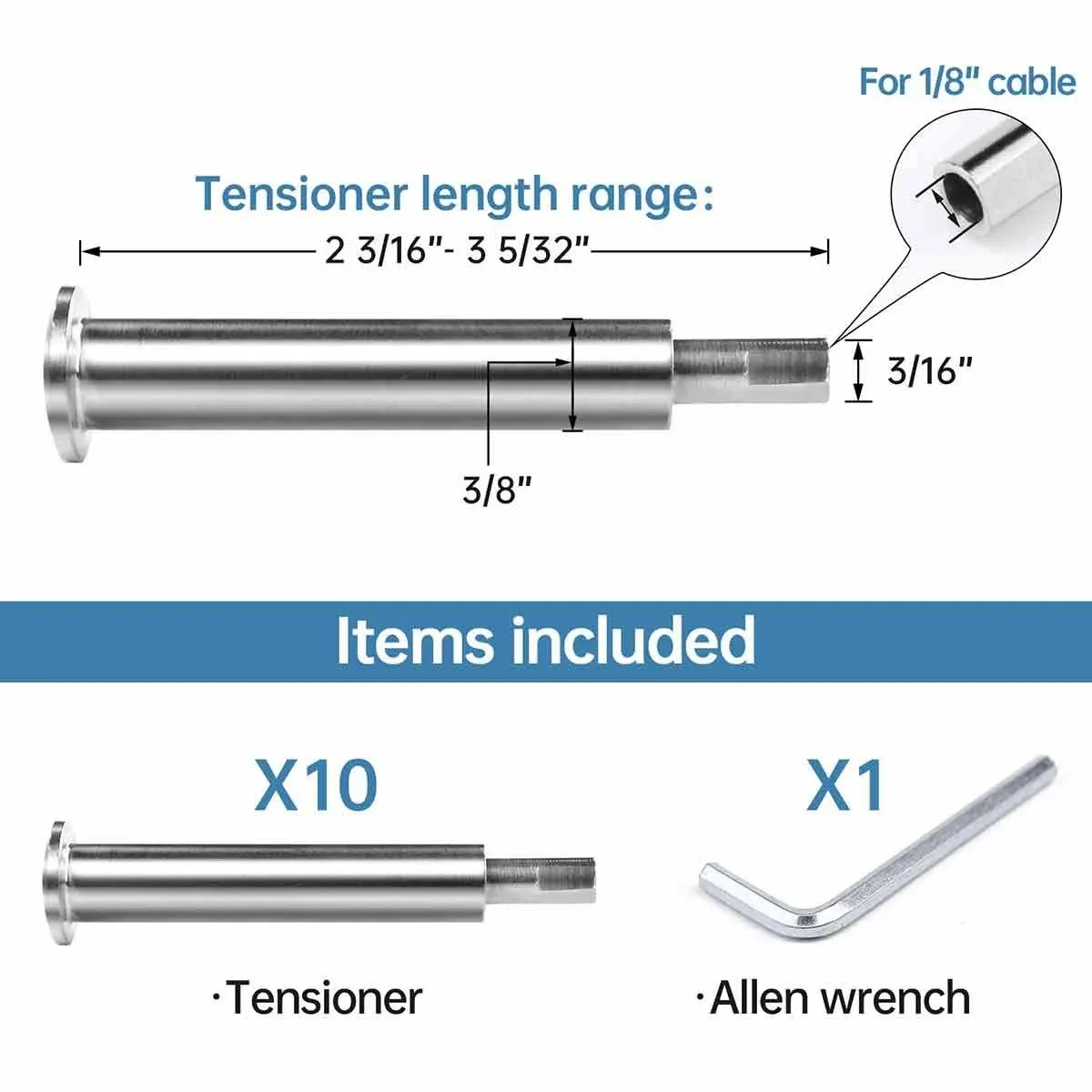 Muzata Invisible Cable Railing Tensioner 1/8" Round Head 10