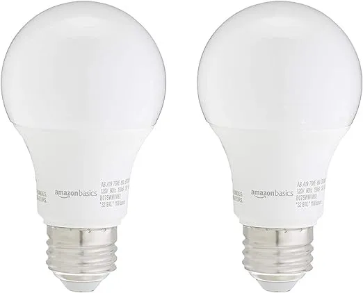 Amazon Basics A19 LED Light Bulbs 75 Watt Equivalent, Daylight White (5000K), Energy Efficient 12W, Non-Dimmable, 10,000 Hour Lifetime, 2-Pack