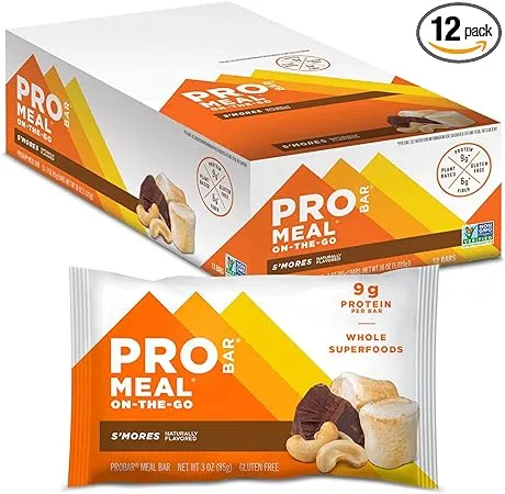 PROBAR - Meal Bar, S'Mores, Non-GMO, Gluten-Free, Healthy, Plant-Based Whole Food Ingredients, Natural Energy, 3 Ounce, 12 Count (Pack of 1)