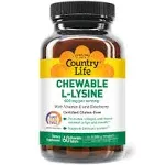 Country Life Chewable L-Lysine Supplement with Vitamin D and Elderberry, Immune Support and Collagen Renewal for Skin Tissue, Ideal for Adults