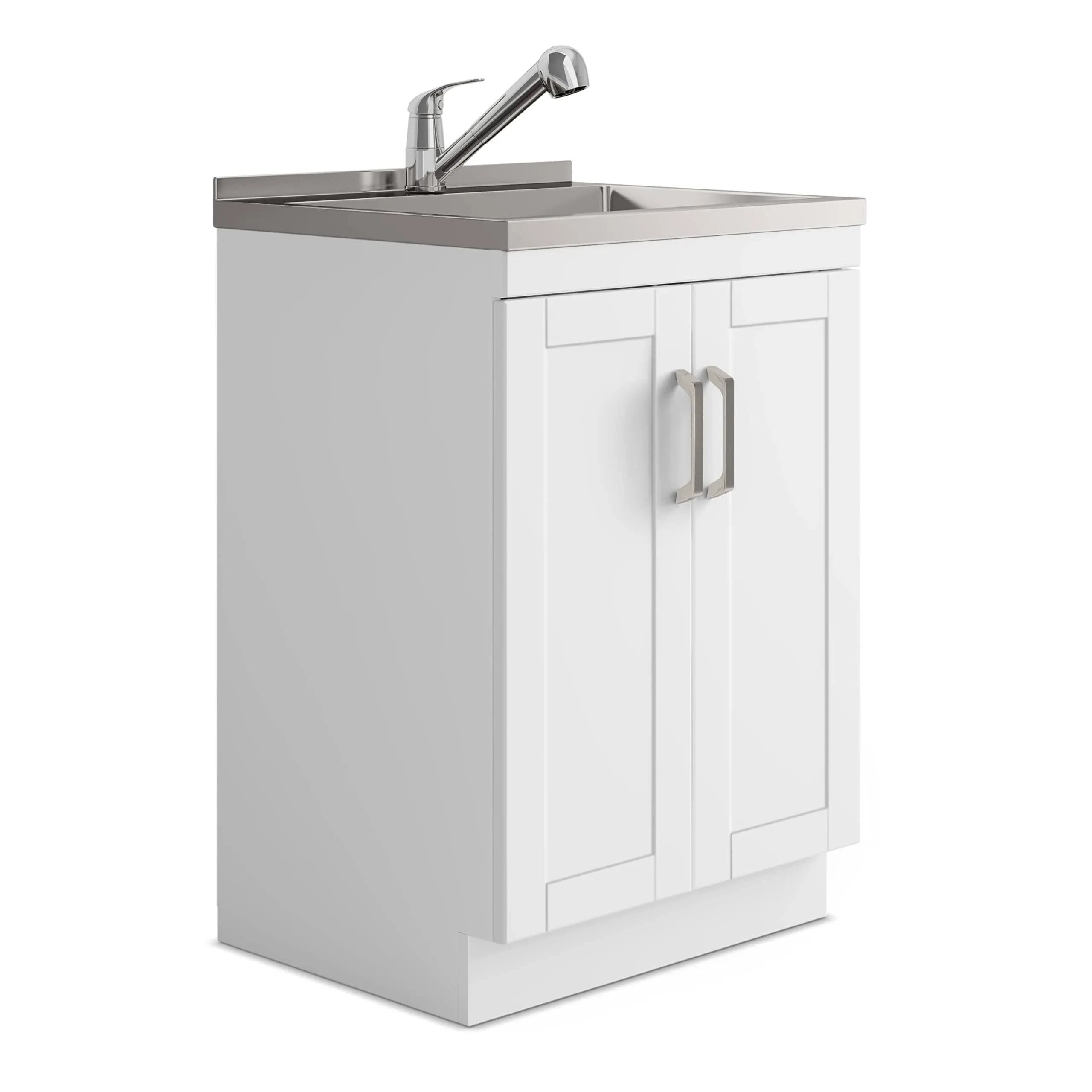 Simpli Home Kyle Transitional 24 inch Laundry Cabinet with Faucet and Stainless Steel Sink