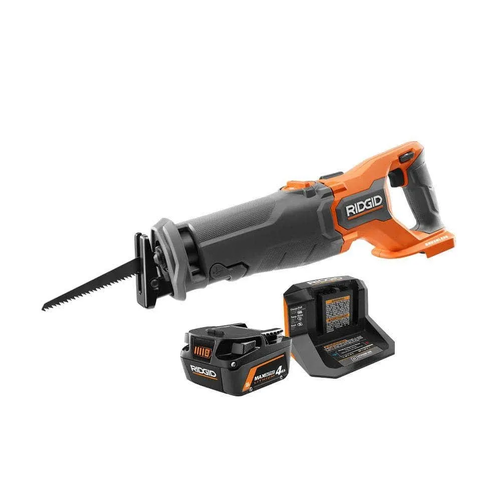 RIDGID 18V Brushless Cordless Reciprocating Saw 4.0 Ah Battery