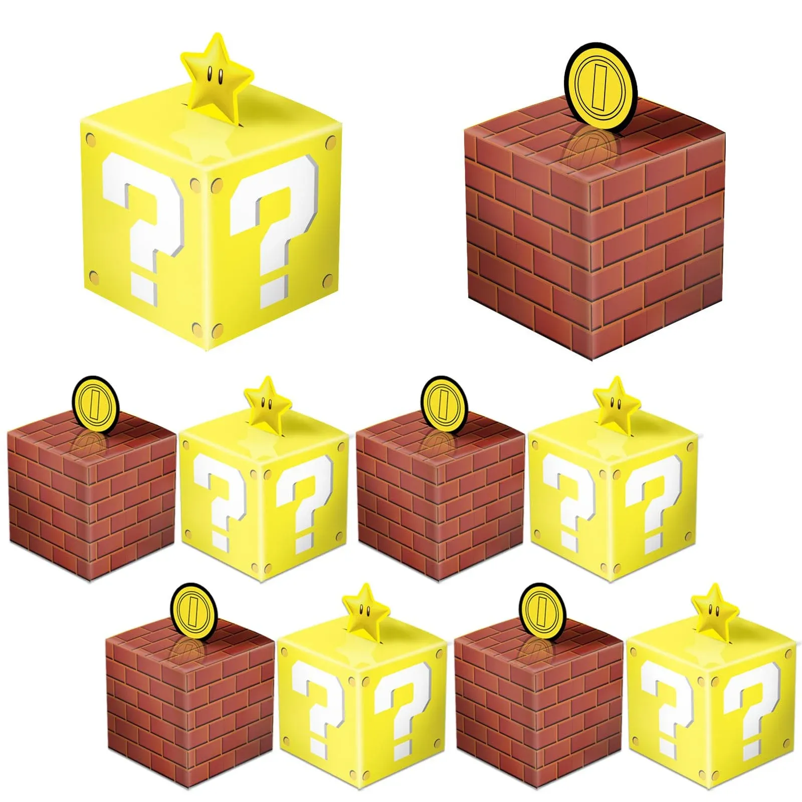 YOPENMOUNE Super Brother Party Treat Box 24Pcs Video Game Brick Block Gift Treat Bags, Super Brother Theme Party Favors Decorations Supplies, 4x4x4 Inch (Pack of 24)