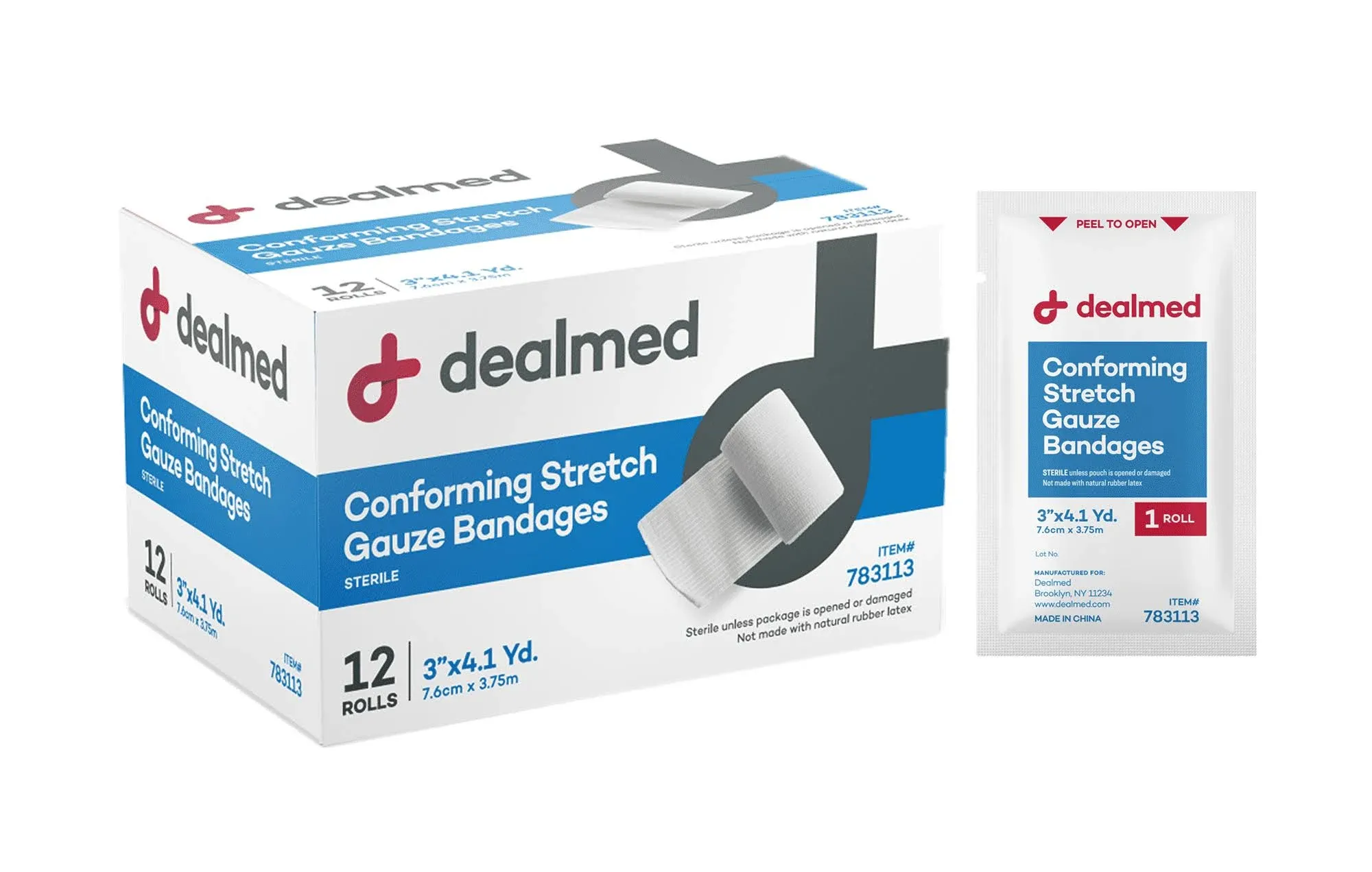 Dealmed 2" Conforming Stretch Gauze Bandages, 4.1 Yards Stretched, 12 Count (8 Pack)