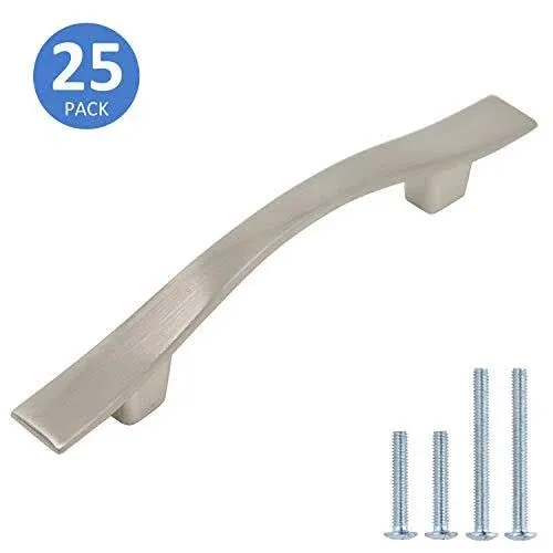 Knobonly 25 Pack Bridge Stylish Satin Nickel Drawer Pulls and Knobs, Cabinet Handles 3" Hole to Hole Durable Solid Zinc Alloy Kitchen Cabinet Hardware