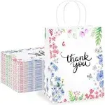 Purple Q Crafts Thank You Gift Bags 25 Pack 8" X 4" X 10" Small Paper Bags With Handles Floral Design Thank You Bags For Business, Boutique, Gifts, Wedding Favors…