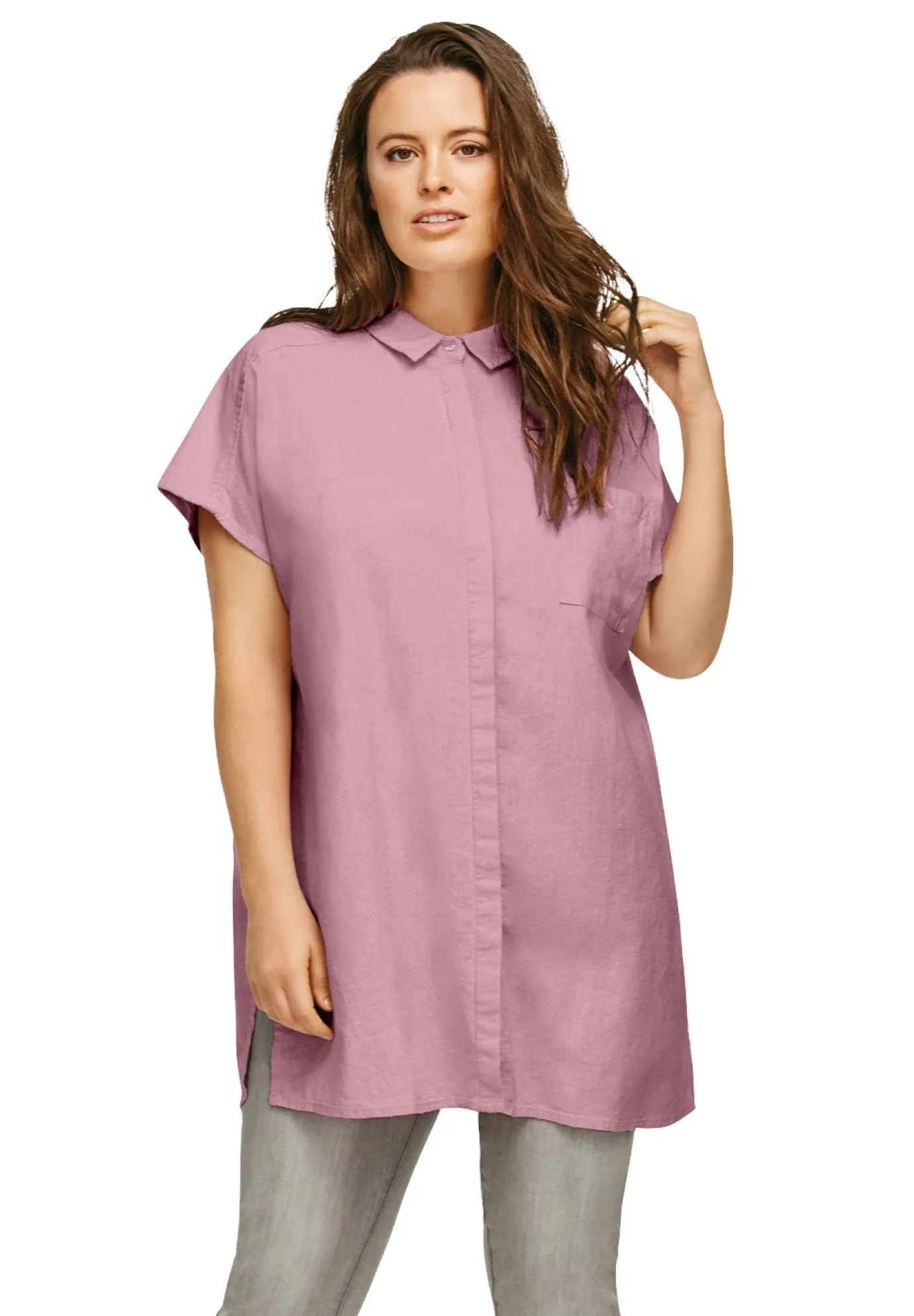 ellos Women's Plus Size Oversized Linen Blend Tunic