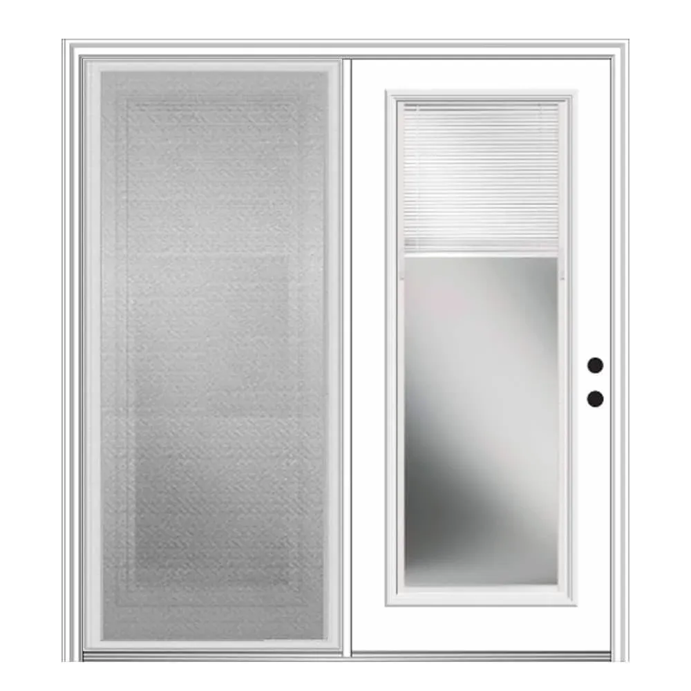 75 in. x 81.75 in. Primed Fiberglass Prehung Left Hand Internal Blinds Clear Glass Full Lite Hinged Patio Door w/ Screen