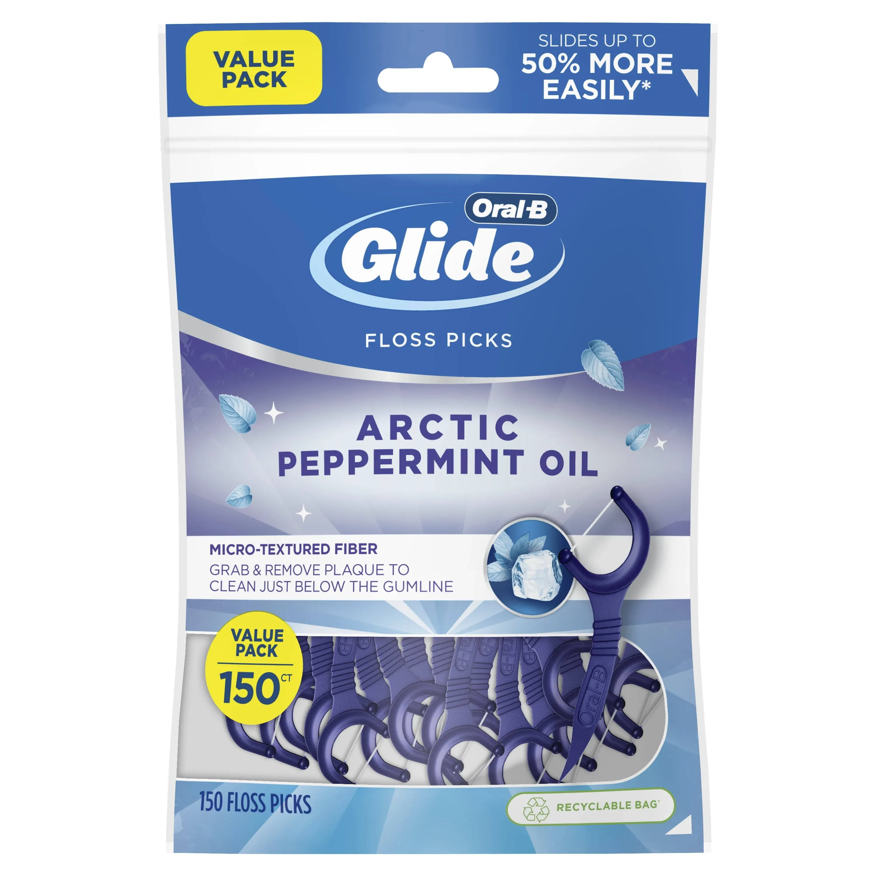 Oral B Glide Floss Picks, Arctic Peppermint Oil, Value Pack - 150 floss picks