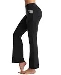 CAMBIVO Flare Yoga Pants for Women High Waist, Bootcut Workout Stretch Leggings with Pockets & Tummy Control, Non-See-Through Black