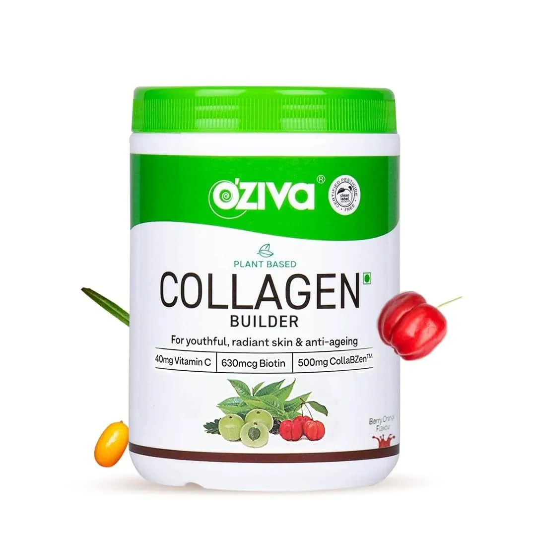 OZiva Vegan Collagen Builder with Biotin &amp; Vitamin C For Brighter &amp; Youthful Skin | Collagen Supplement For Women &amp; Men | Plant Based Collagen Powder