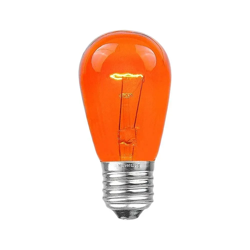 Novelty Lights 25 Pack S14 Outdoor Patio Edison Replacement Bulbs, E26 Medium Base, Amber/Orange, 11 Watt