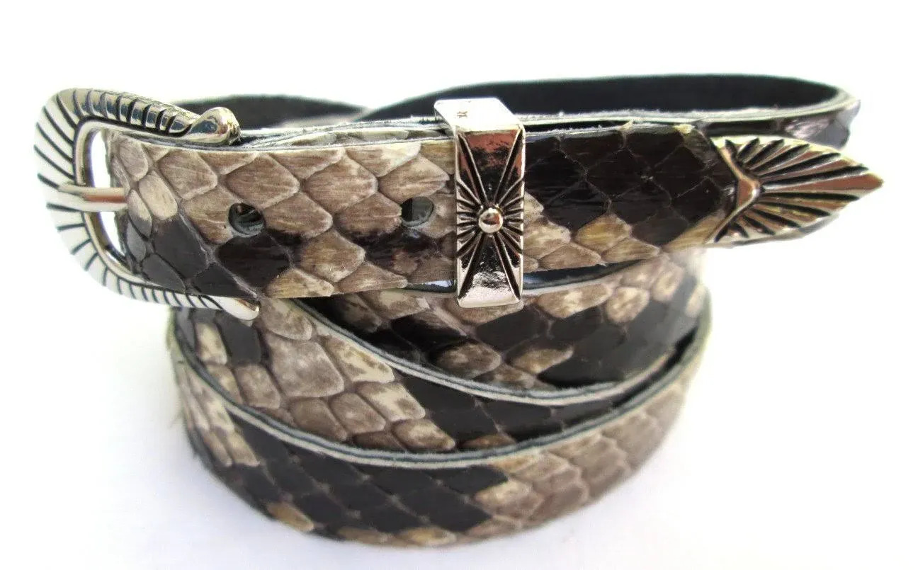 Western Hatband Black &amp; White Genuine Python Snake Skin with 3 Pc Buckle Set   