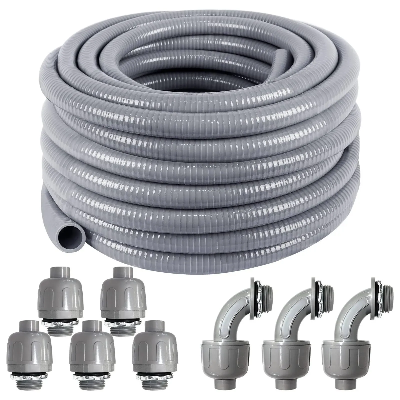 Ansgery Flexible Electrical Conduit 1/2 inch 50ft,Liquid-Tight Conduit and Connector Kit,Liquid Tight Flexible Electrical Conduit 1/2 Flexible Conduit