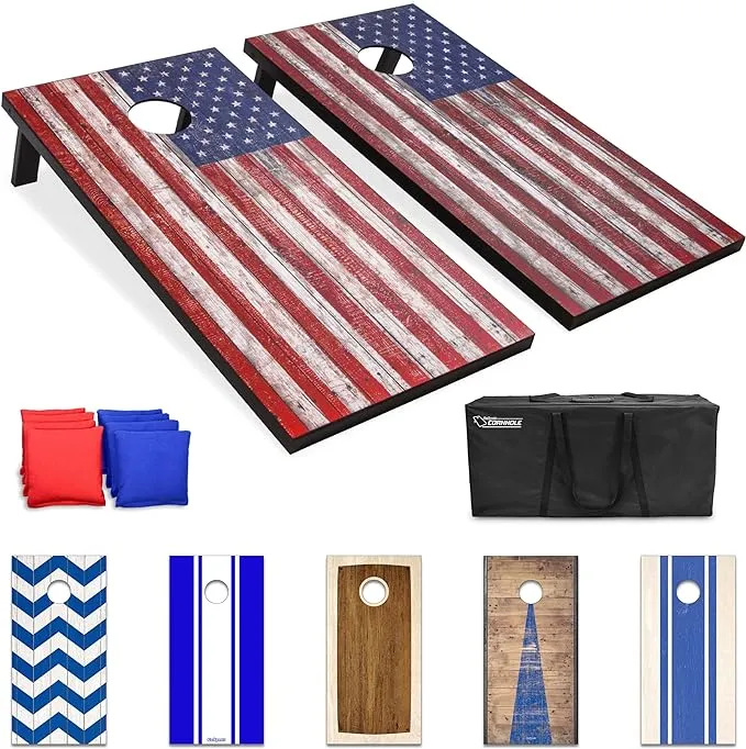 GoSports Classic Cornhole Regulation Size Outdoor Backyard Game, American Flag