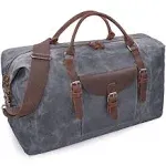 NEWHEY Oversized Travel Duffel Bag Waterproof Canvas Genuine Leather Weekend Bag Weekender Overnight Carryon Hand Bag