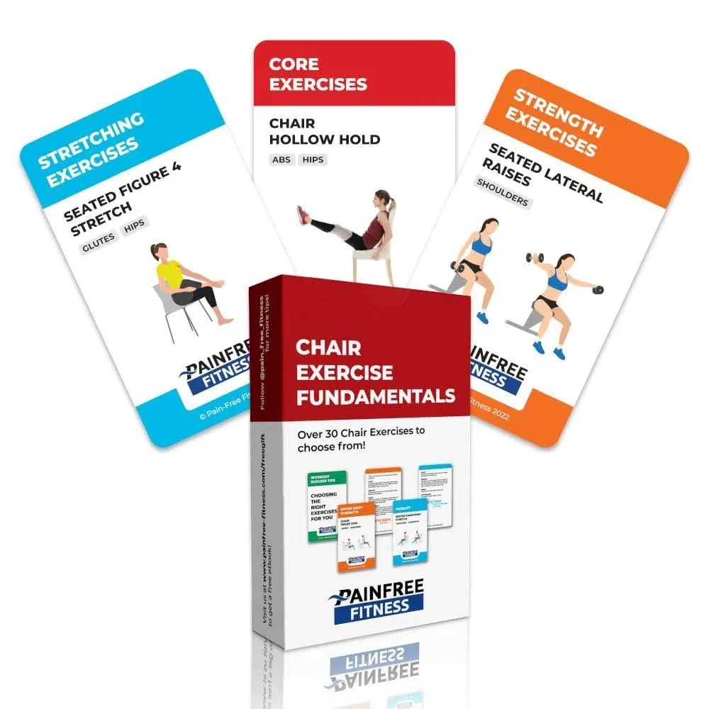 (35+ Cards) Seated Chair Exercise Fundamentals Flashcards Pain-Free 3x5in 