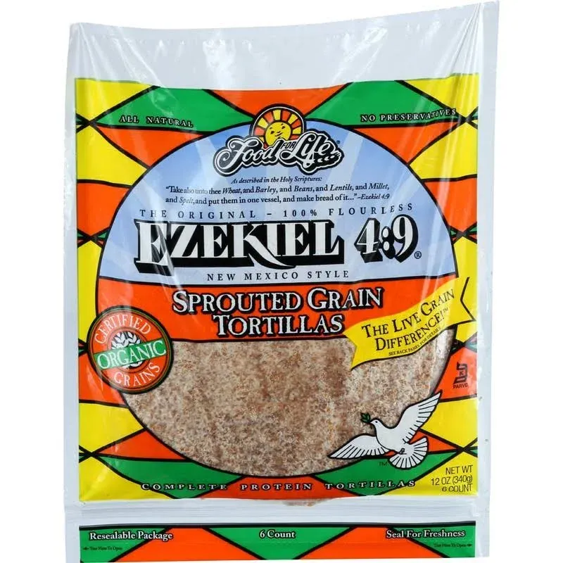 Food For Life Ezekiel 4:9 Tortillas, Sprouted Flourless, Original - 6 tortillas, 12 oz