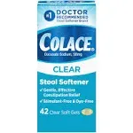 Colace Clear Stool Softener Soft Gel Capsules Constipation Relief 50mg Docusate Sodium, 28 Ct