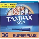 Tampax Pearl Super Plus Plastic Tampons, Unscented - 36 count