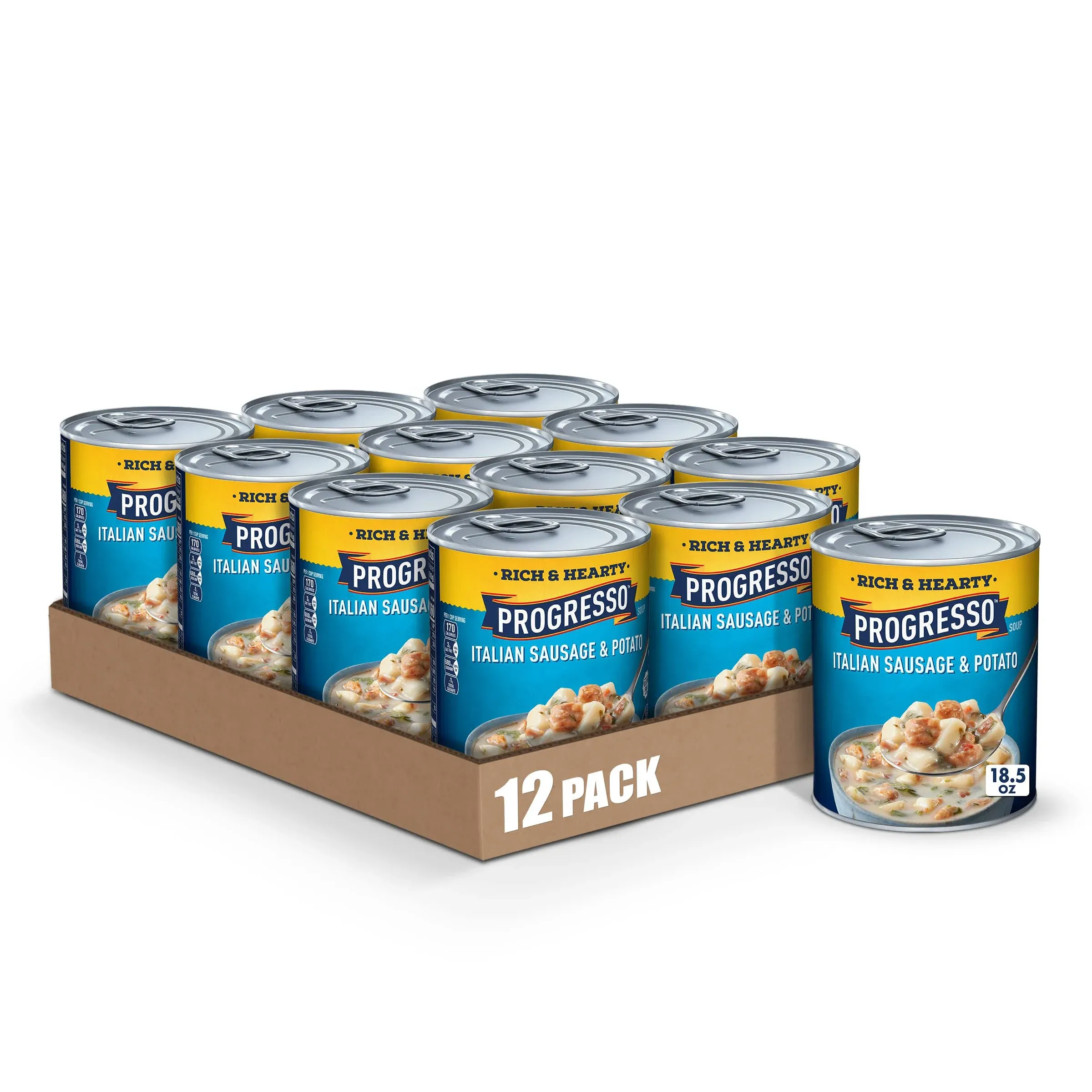 Progresso Rich & Hearty, Italian Sausage & Potato Canned Soup, Gluten Free, 18.5 oz. (Pack of 12)