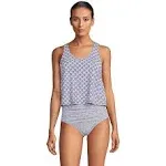 Lands' End Women's Long Torso Chlorine Resistant One Piece Fauxkini Swimsuit - Small - Blackberry Geo Mix