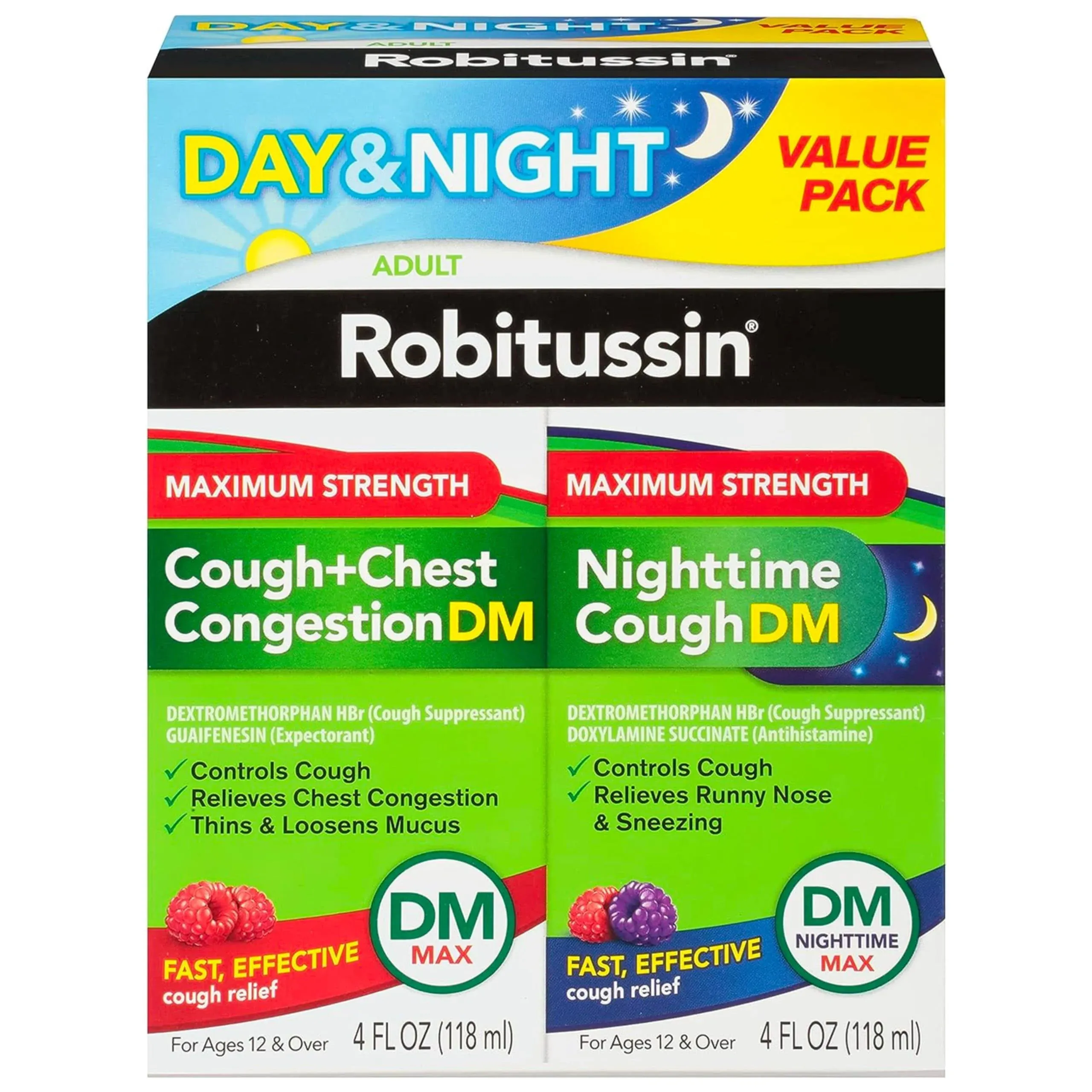 Robitussin Day & Night, Maximum Strength, Adult, Value Pack - 2 pack, 4 fl oz bottles