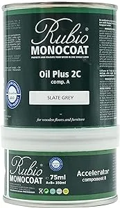 Rubio Monocoat Oil Plus 2C, 350 Milliliters, Slate Grey, Interior Wood Stain and Finish, Food Safe, Easy One-Coat, Linseed Oil, Plant Based, VOC/Solvent Free, Furniture & Flooring Hardwax Oil