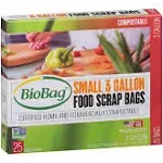 Biobag Food Scrap Bags, Compostable, Small, 3 Gallon - 25 bags