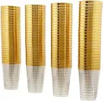 50 Count Hard Plastic Party Cups | 12 Ounce Old Gold Glitter with Gold Rim