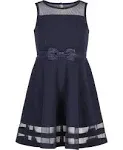 Calvin Klein Girls' Sleeveless Party Dress, Fit and Flare Silhouette, Round Neckline & Back Zip Closure, Navy, 4T