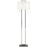 Possini Euro Design Modern Standing Floor Lamp Double Tier 62" Tall Brushed Nickel Silver Openwork Rectangular Off White Fabric Shade Decor for Living Room Reading House Bedroom Home