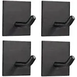 FOMANSH Heavy Duty Adhesive Hooks, Stick on Wall Adhesive Hangers, Strong Stainless Steel Holder, Self Adhesive Hooks for Kitchen Bathroom Home Door Towel Coat Key Robe 4 Packs Black