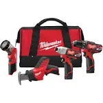 Milwaukee M12™ Cordless 4 Tool Combo Kit, Lithium-Ion - Each (2498-24)